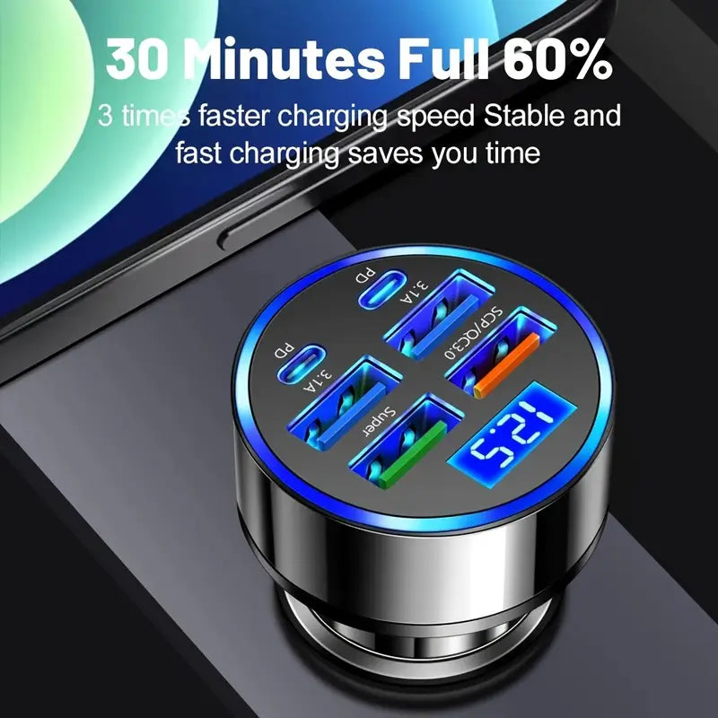 6-in-1 Car Charger with Display