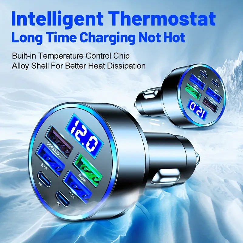 6-in-1 Car Charger with Display